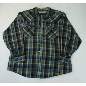 Bit & Bridle Mens 3X Blue‎ Plaid Pearl Snap Long Sleeve Button Up Western